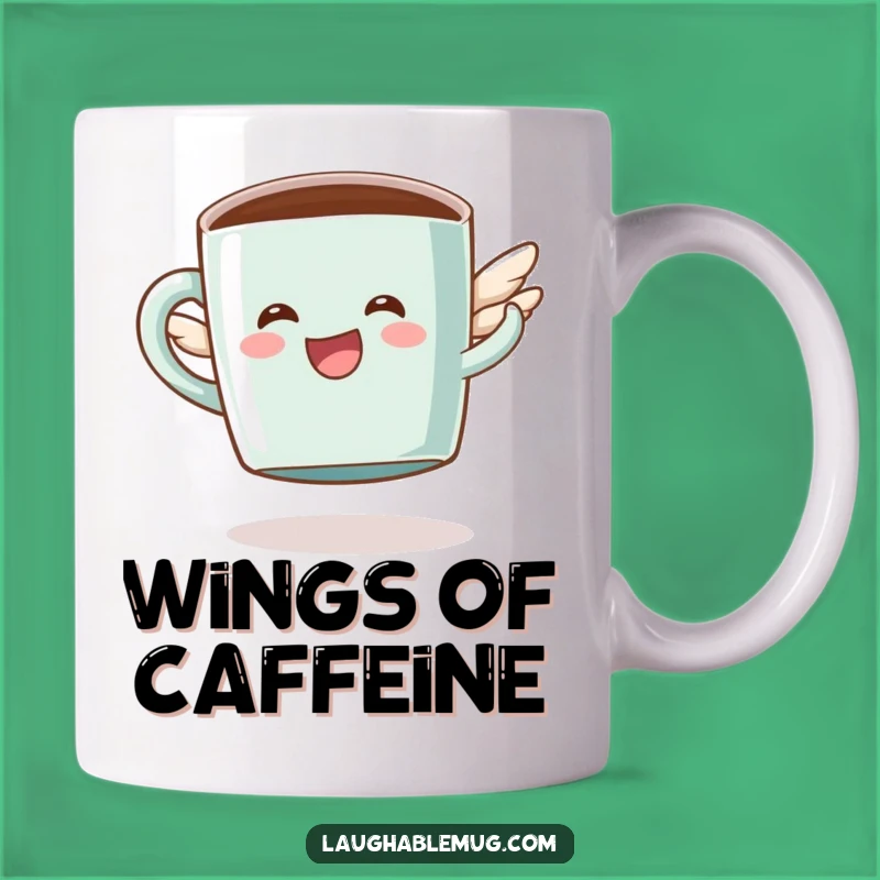 Funny Coffee Mug: Happy Flying Mug Character, Whimsical Gift for Coffee Lovers