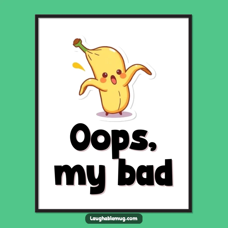 Funny Banana Peel Poster: Surprised Character Art, Comical Decor Gift