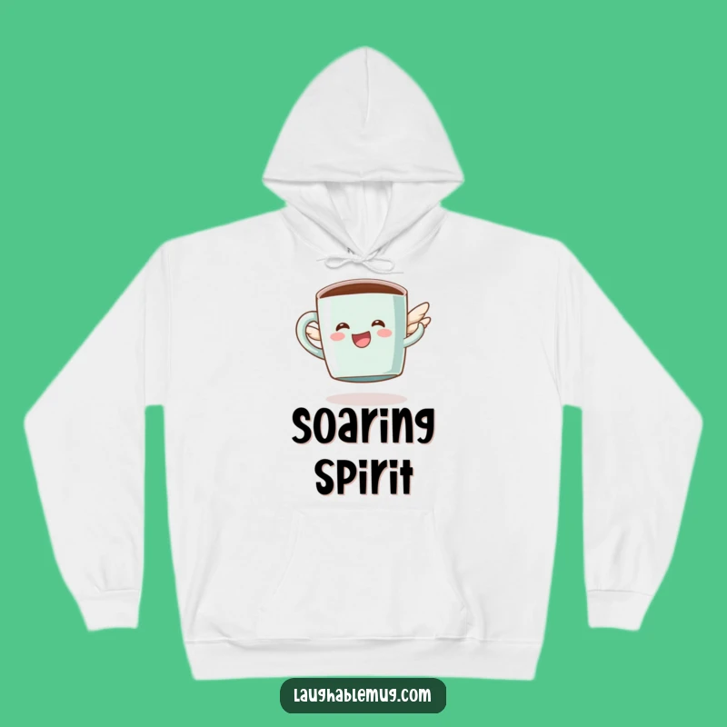 Cozy Funny Coffee Hoodie: Happy Flying Mug Character, Ideal Humorous Gift for Drinkers