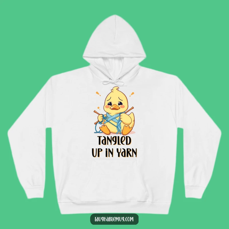 Cozy Knitting Chaos Hoodie: Confused Duck's Yarn Mishap, Warm Funny Gift