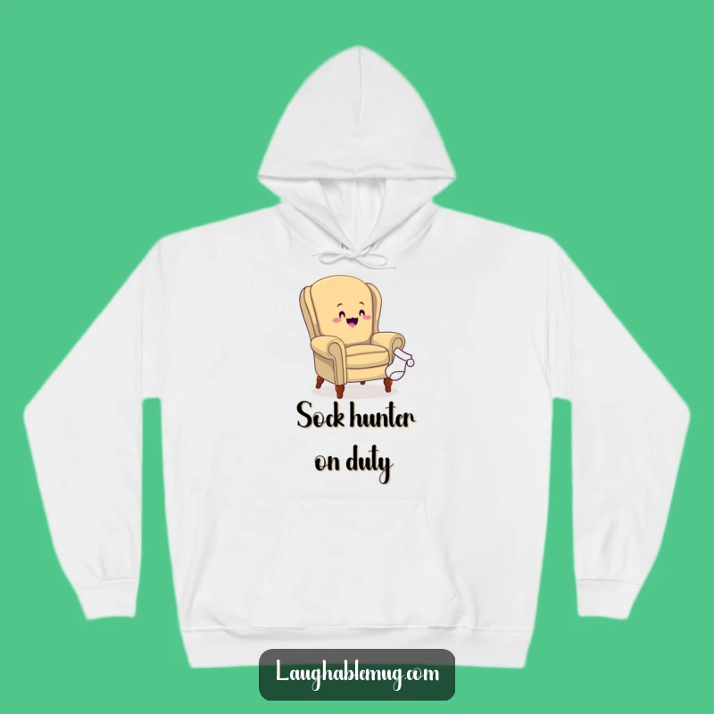 Funny Armchair Sock Chase Hoodie - Cozy Furniture Humor, Great Funny Gift for Relaxation