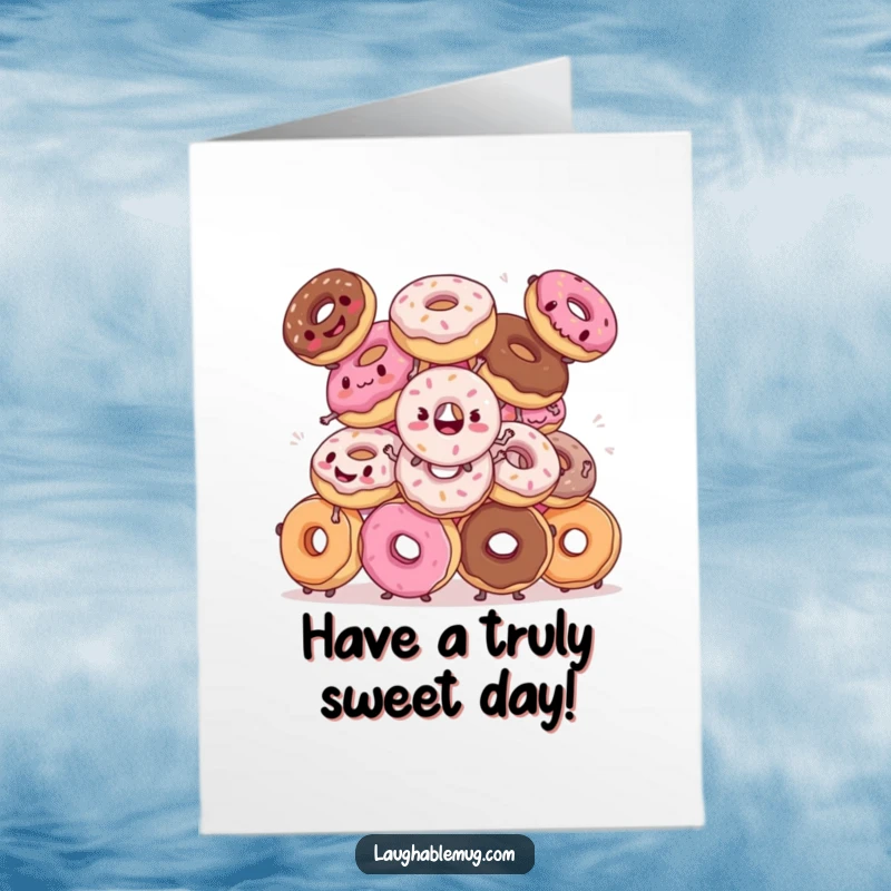 Funny Free Printable Birthday Card: A pile of donuts attempting a clumsy synchronized dance, a delightful birthday scene.