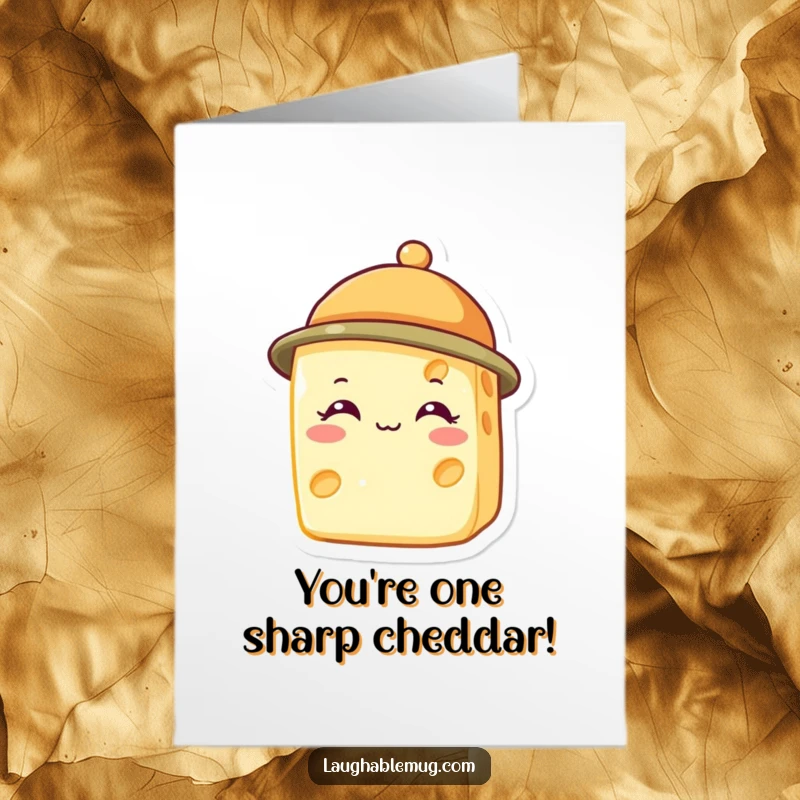 Free Printable Congratulations Card: A smiling cheese wedge wearing a small hat, exuding celebratory vibes.
